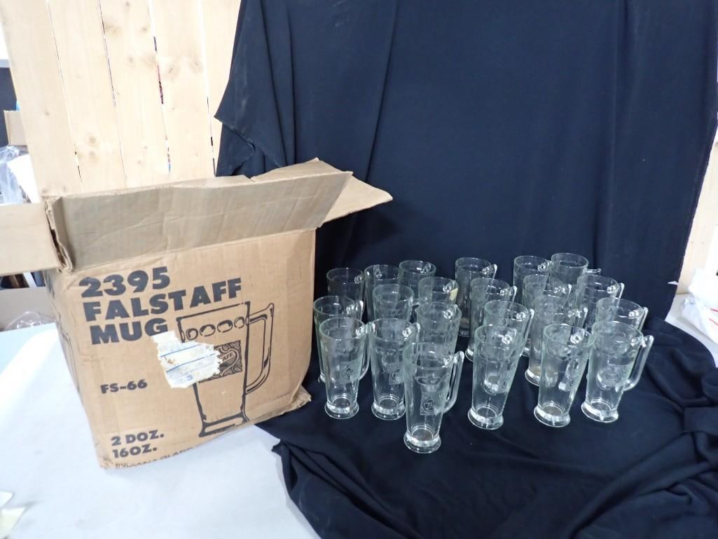 22 Falstaff Beer Mugs Glasses: 22 Falstaff Beer Mugs or Glasses . Includes the original box. Indiana Glass Company.