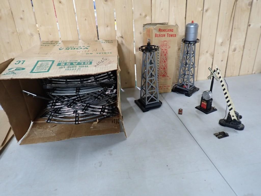 Model Train Lot incl O Scale Accessories and Tracks incl Marx Revolving Beacon Tower with Box (1 of 7)
