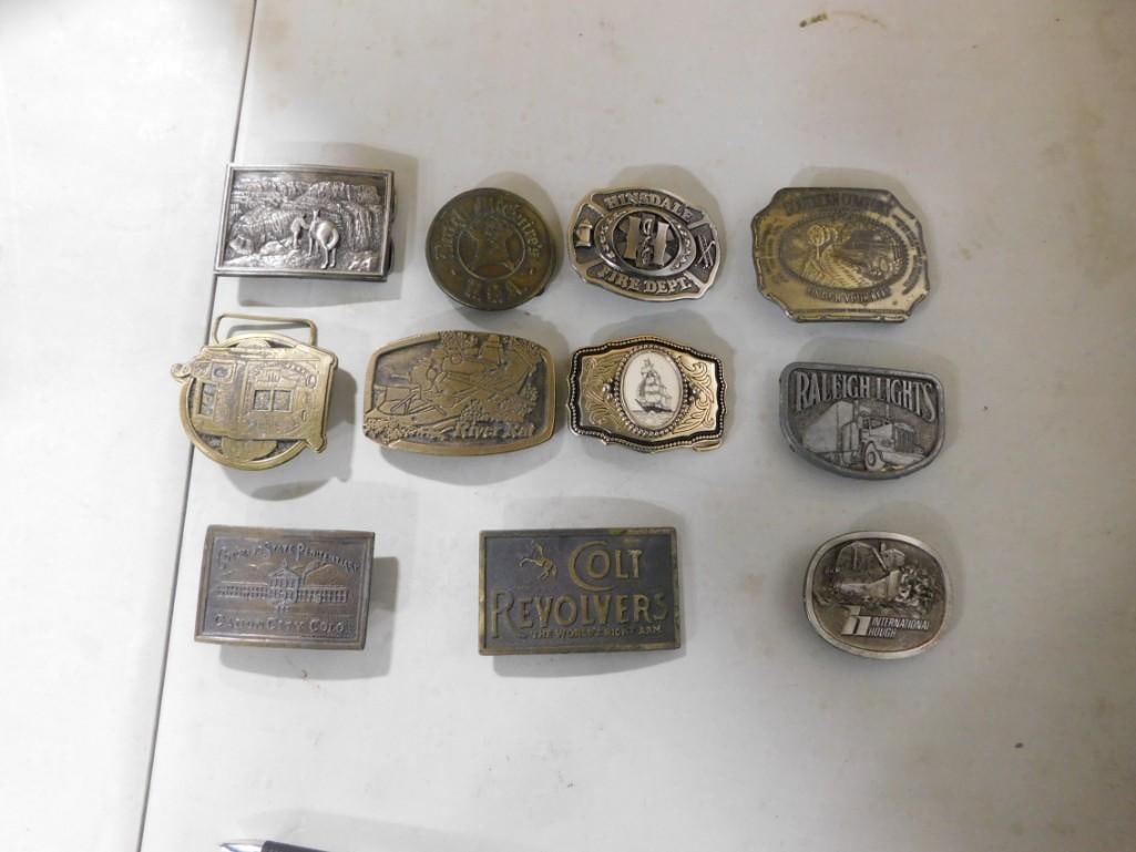 11 Metal and Brass Belt Buckles incl Southern Comfort, Hinsdale Fire Dept, Colt Revolvers, etc (1 of 3)