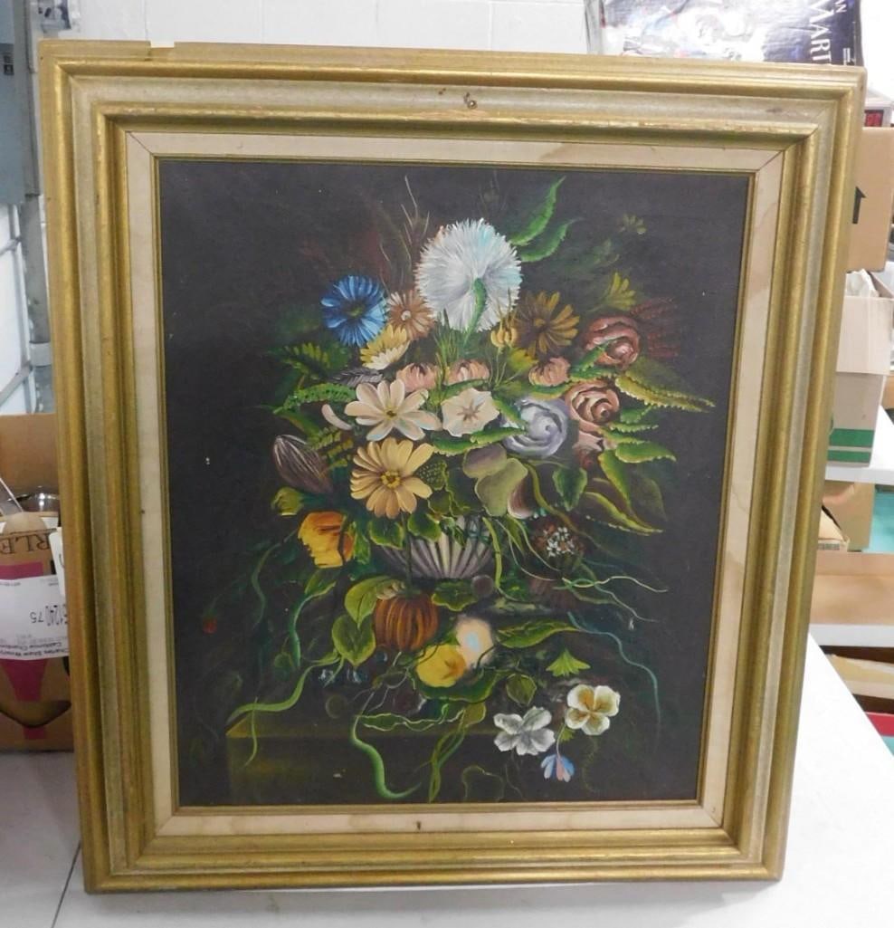 Framed Floral Original Painting Signed Approx 31" x 27" (1 of 3)
