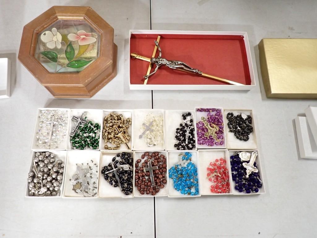 Lot of Costume Jewelry, Rosary Beads, Jewelry Box, Religious, etc (1 of 9)