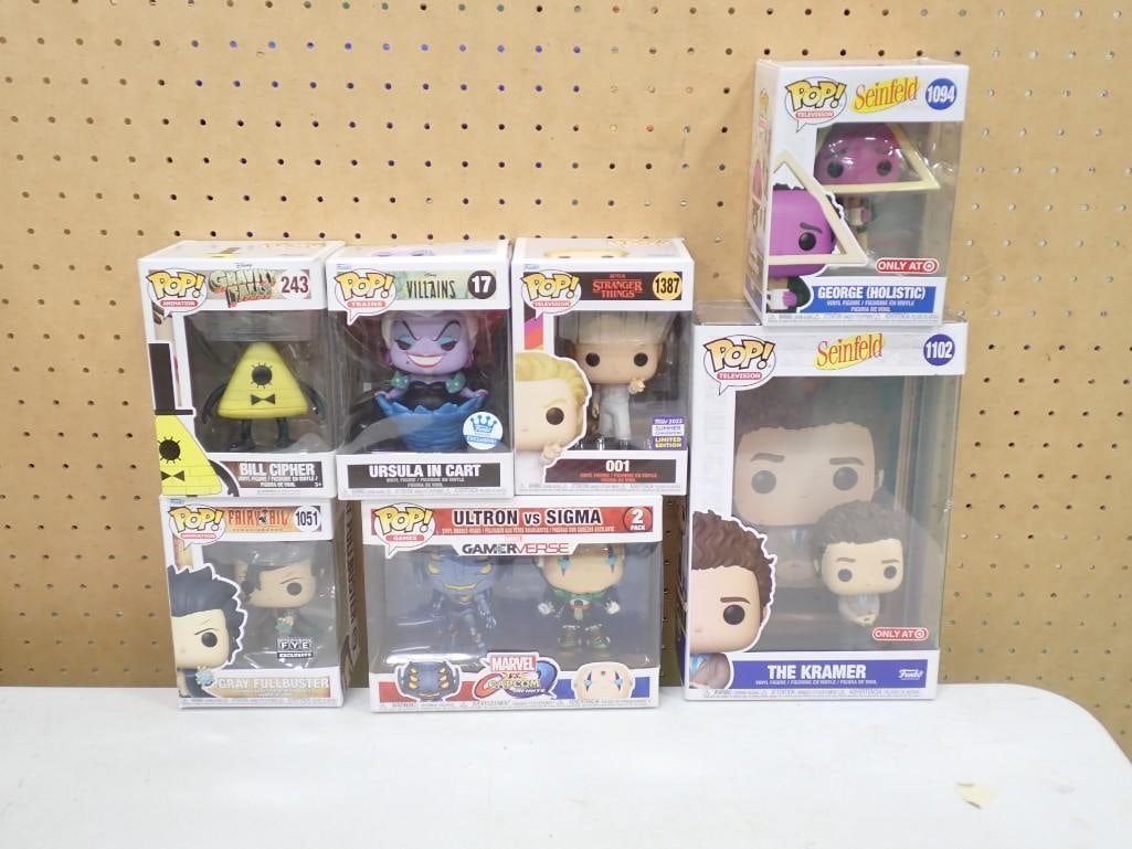 7 Funco Pop Figures incl Seinfeld, Ursula, Bill Cipher, Marvel vs Capcom, Stranger Things (1 of 4)