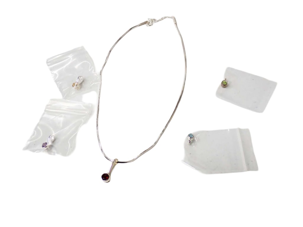 Sterling Silver Chain with 5 Pendants in Assorted Colors (1 of 9)