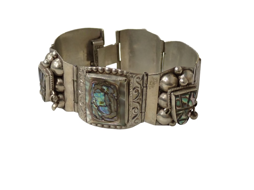 Sterling Silver Bracelet with Abalone Accents: Sterling Silver Bracelet with Abalone Accents Live Auctioneers is now offering Live Shipping through them. This is an optional payment/shipping system. If you would like to use the UPS Store as usual,