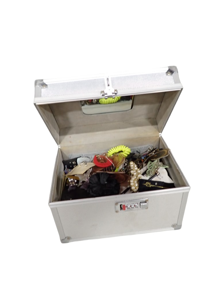 Costume Jewelry in a Jewelry Box: Costume Jewelry in a Jewelry Box Jewelry box measures 10" x 8" x 7" Live Auctioneers is now offering Live Shipping through them. This is an optional payment/shipping system. If you would l