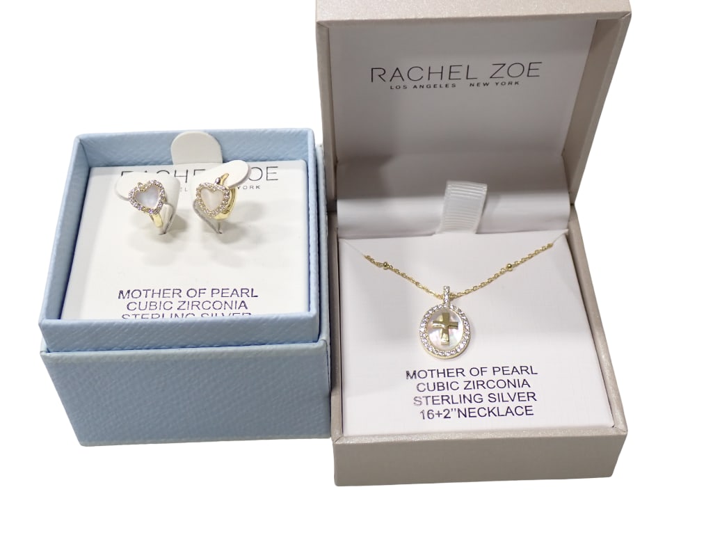 Rachel Zoe Sterling Silver Jewelry incl Mother of Pearl Cubic Zirconia Sterling Silver Cross Necklac (1 of 8)