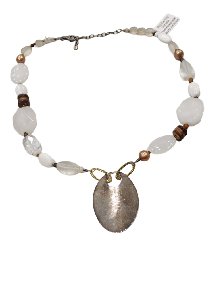 .925 Sterling Silpada Hammered Jade Quartz Necklace: .925 Sterling Silpada Hammered Jade Quartz Necklace Live Auctioneers is now offering Live Shipping through them. This is an optional payment/shipping system. If you would like to use the UPS Store as 