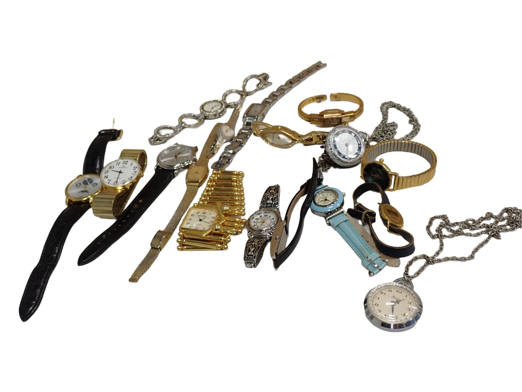 Watches incl Armitron, Pulsar, Lady Nelson, Giordano, etc: Watches incl Armitron, Pulsar, Lady Nelson, Giordano, etc. Untested. The one in the last picture is missing 1/2 of the band. Live Auctioneers is now offering Live Shipping through them. This is an op