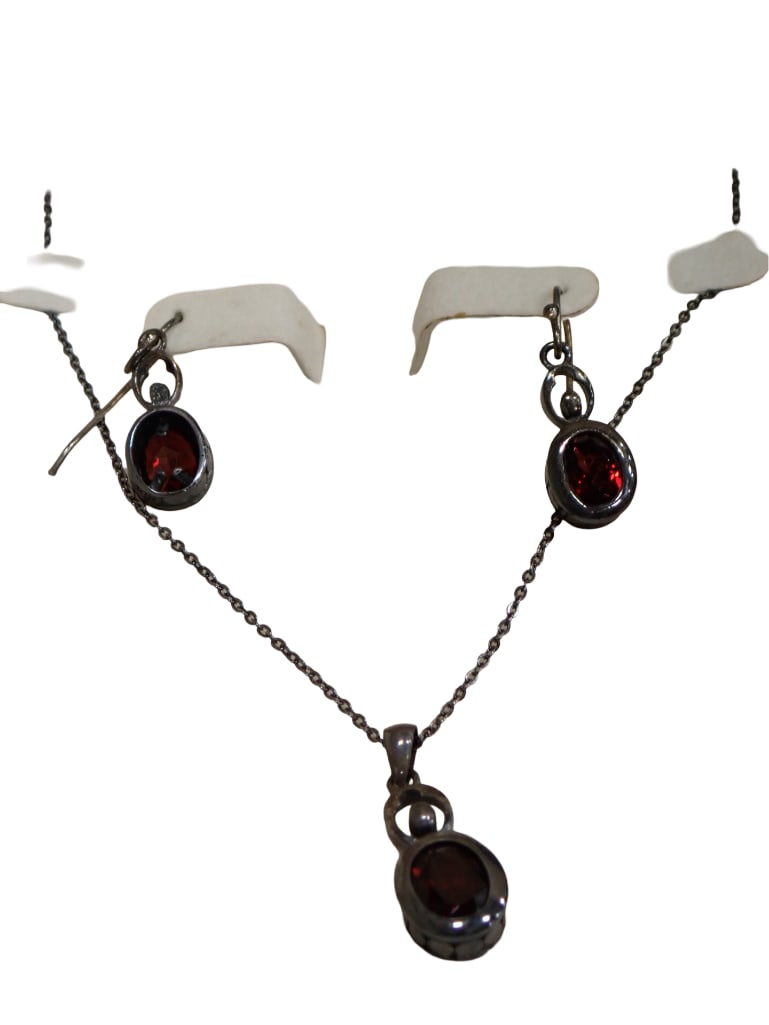 Sterling Silver and Garnet Necklace and Earrings Set (1 of 6)