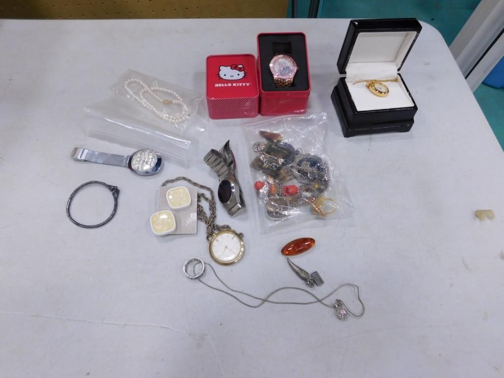 Assorted Costume Jewelry, Watches, Sterling Silver, etc.: Assorted Costume Jewelry, Watches, Sterling Silver, etc. Includes Hello Kitty, Sterling Necklace, etc.