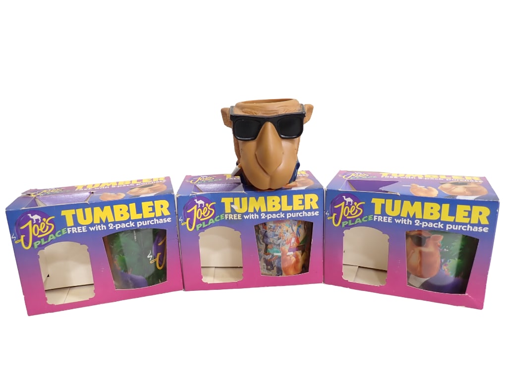 Joe Camel Lot incl 3 Joe's Place Tumblers and a Joe Camel Beer Can Koozie (1 of 12)