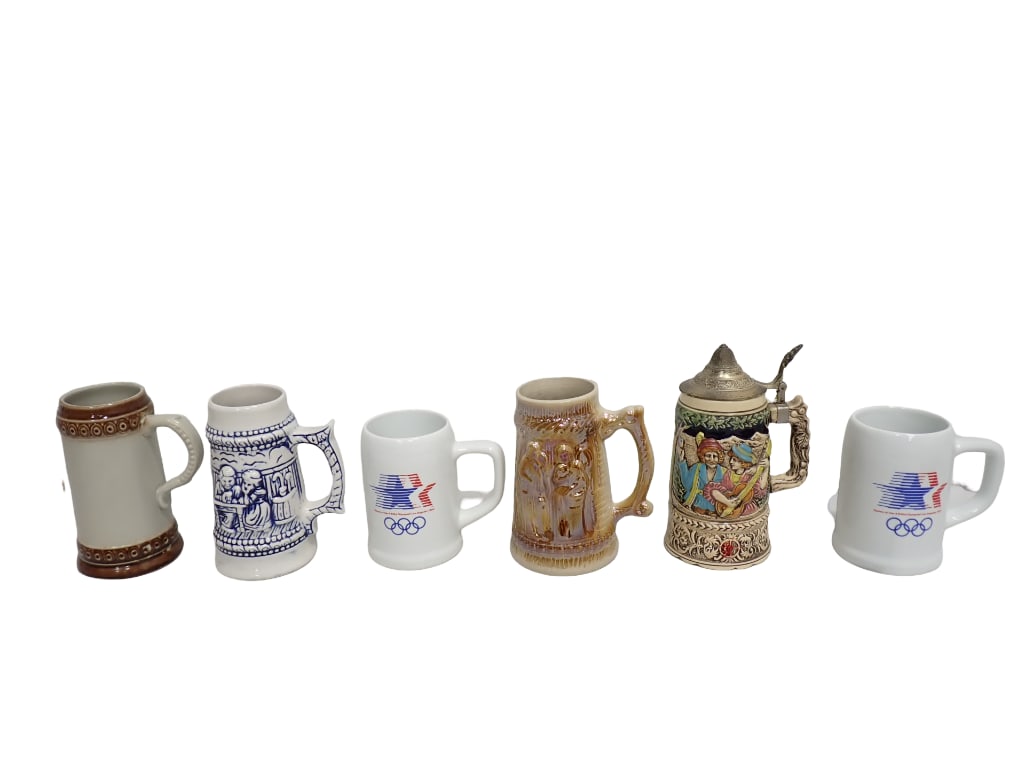 6 Beer Steins incl White and Blue Stein Brazil, Labatt's Extra Stock Brazil, German Stein - No Logo, (1 of 7)