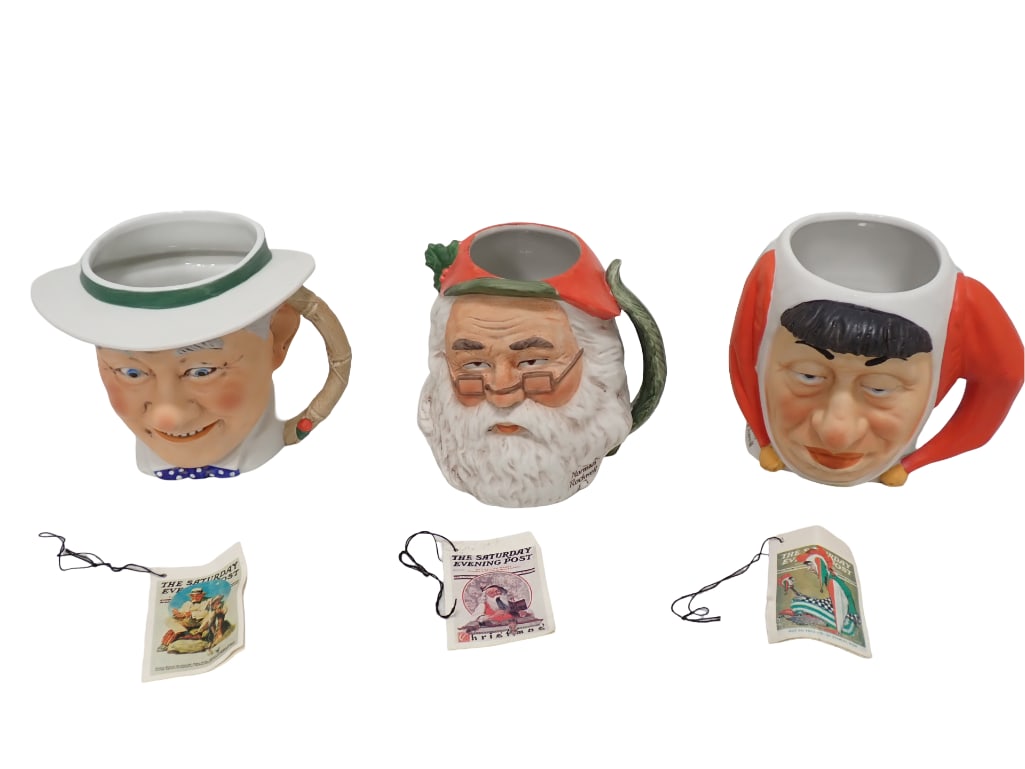 3 Saturday Evening Post Character Mugs Norman Rockwell Dave Grossman Designs: 3 Saturday Evening Post Character Mugs Norman Rockwell Dave Grossman Designs