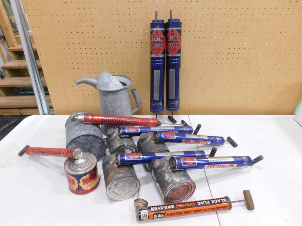 Vintage Galvanized Oil Can and Lot of Vintage Fertilizer Sprayers and Bug Sprayers (1 of 12)