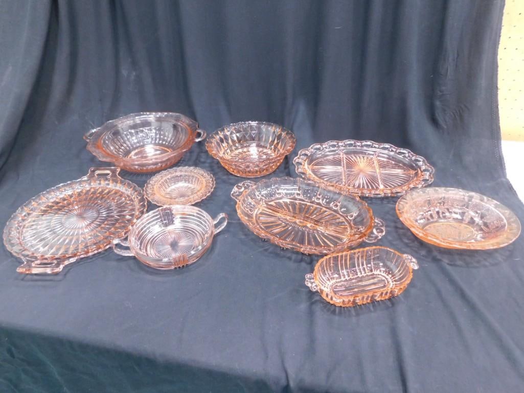 Lot of Pink Depression Glass incl Old Colony, Manhattan, etc (1 of 10)