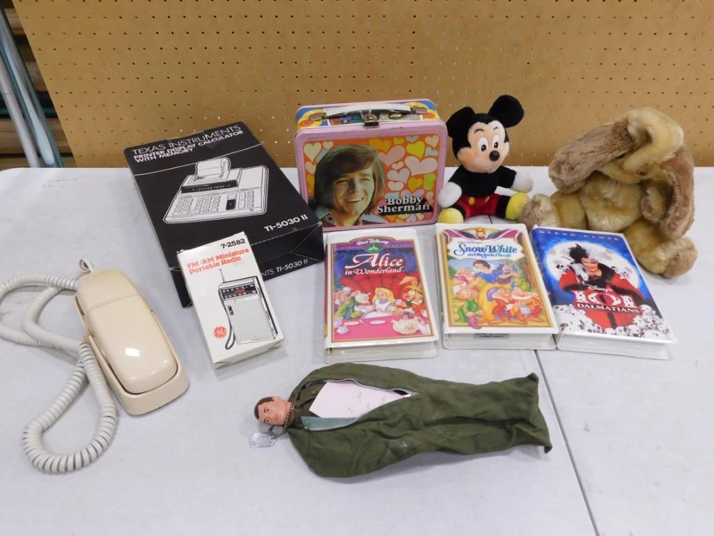 Misc. Lot including Bobby Sherman Lunchbox, Mickey Mouse Plush, Walt Disney Movies, (1 of 10)