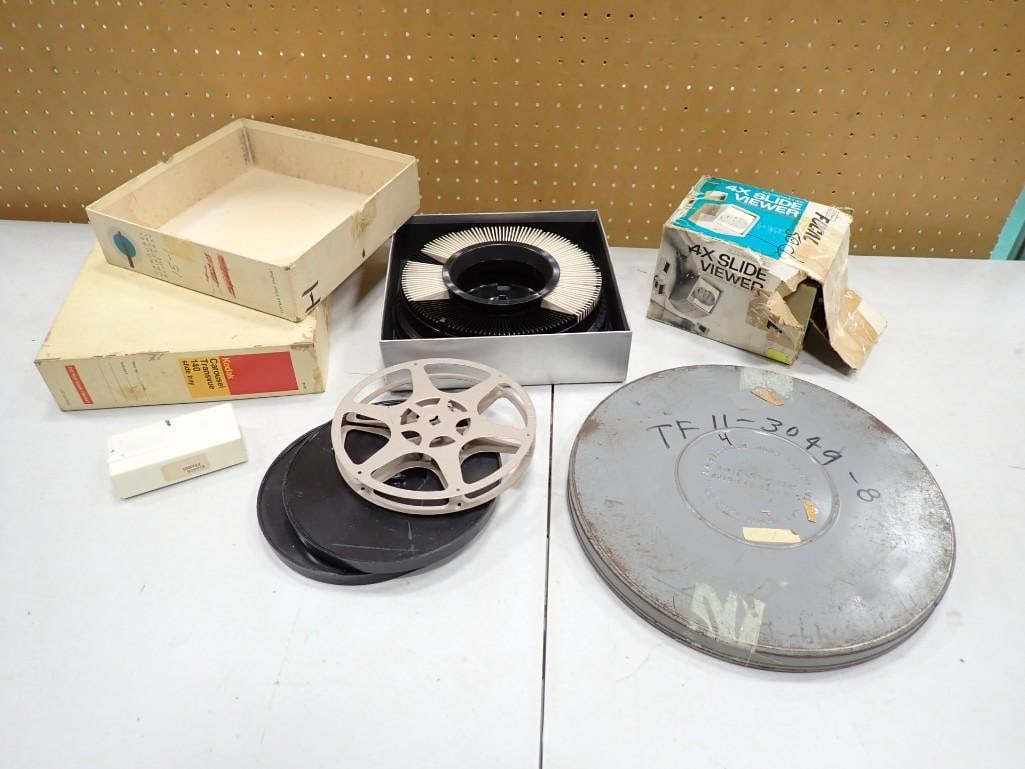 Vintage Slide Carousel with some slides, 16MM Movie Reel, etc. (1 of 5)