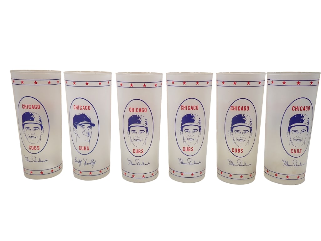 6 Vintage 1960s Chicago Cubs Tumblers or Drinking Glasses Frosted Glass (1 of 10)