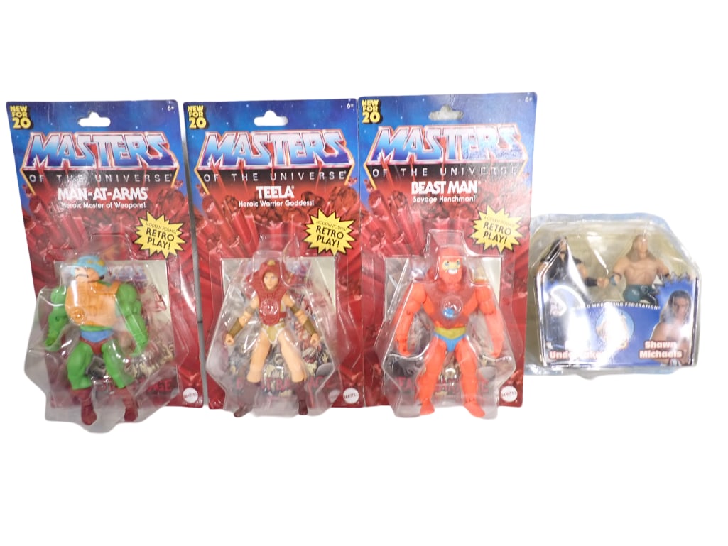 Masters of the Univers Man-at-Arms, Teela, Beast Man Action Figures and Wrestling Undertaker vs Shaw (1 of 6)