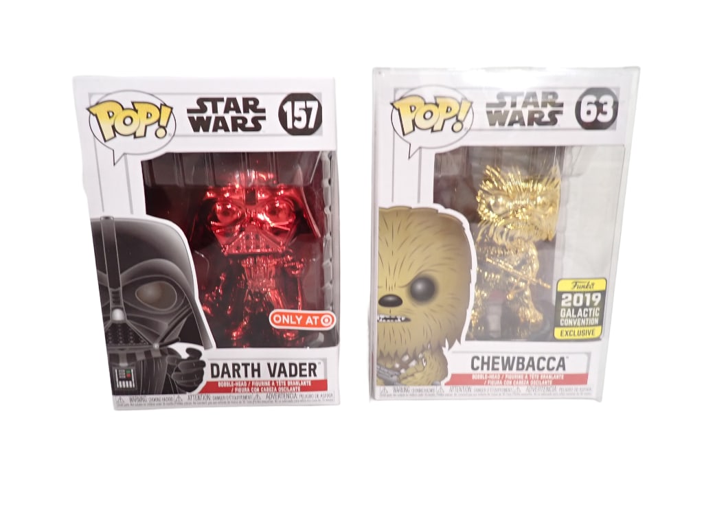 2 Star Wars Funko Pop Figures incl Chewbacca 2019 Galactic Convention Exclusive and Darth Vader Targ (1 of 9)