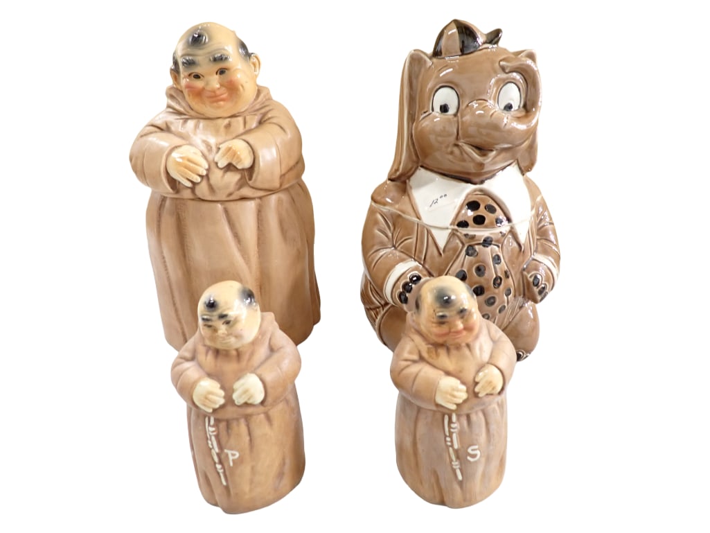 Vintage Twin Winton Pottery Monk Cookie Jar and Salt and Pepper Shakers and an Elephant Cookie Jar m (1 of 7)