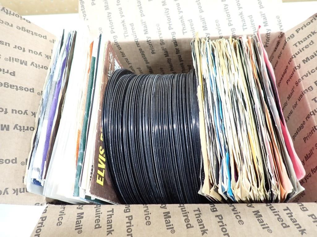 Lot of Various 45 RPM Vinyl Records many with Sleeves including Elvis Presley, Motown, Toto, (1 of 10)