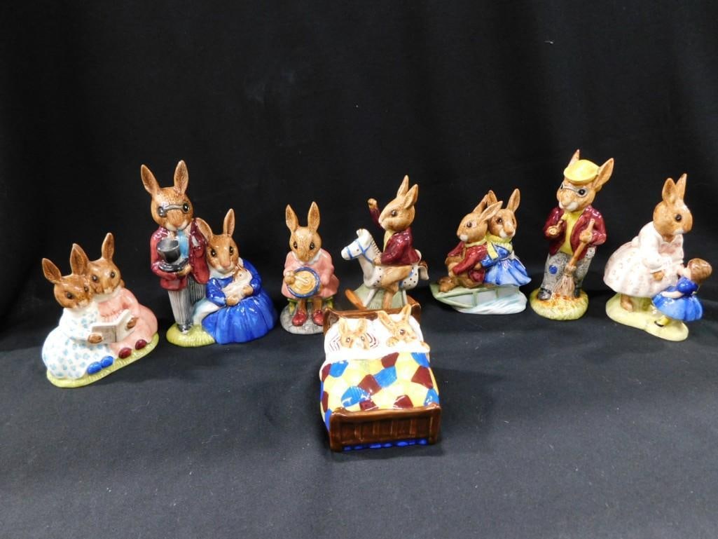 8 Royal Doulton Bunnykins Porcelain Figurines incl Family Photograph DB1, Storytime DB9, (1 of 10)