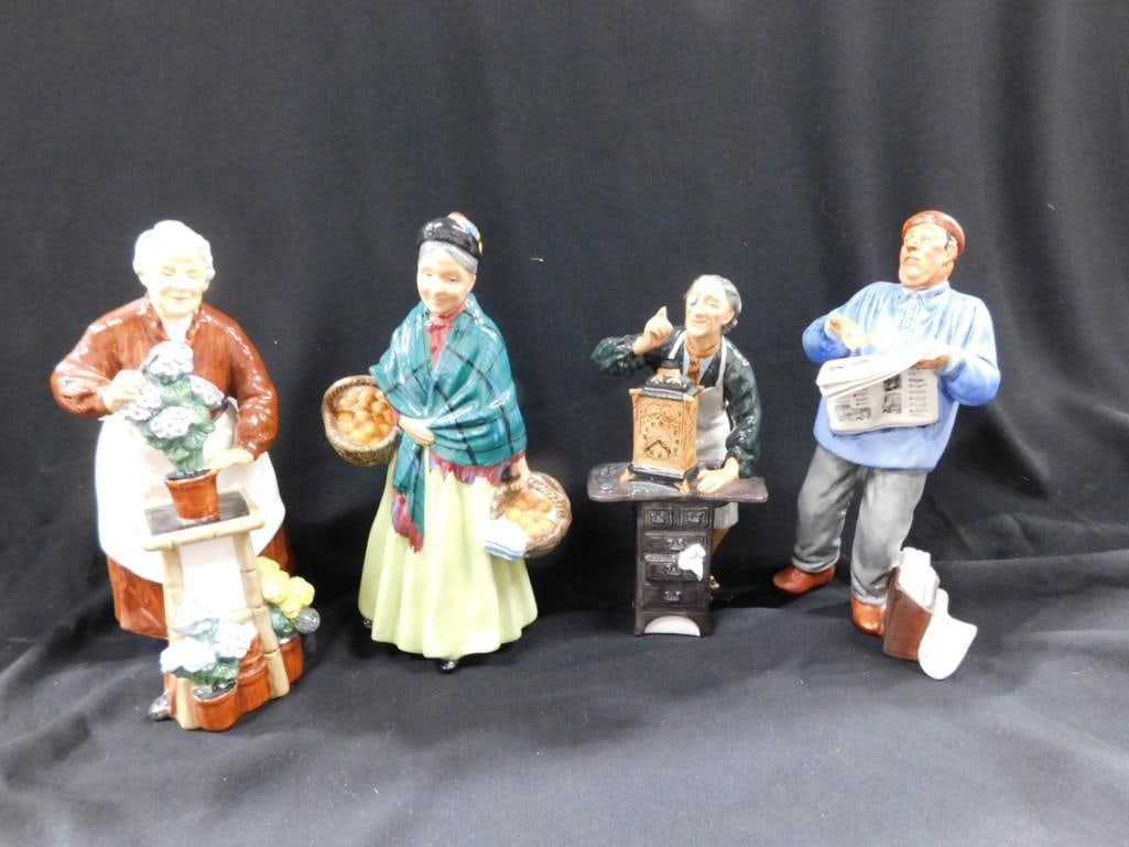 4 Royal Doulton Porcelain Figurines incl The Orange Lady, Fiora RN 2349 Copr 1965,: 4 Royal Doulton Porcelain Figurines incl The Orange Lady, Fiora RN 2349 Copr 1965, The Clockmaker, The Parisian HN 2445? Live Auctioneers is now offering Live Shipping through them. This is an optiona
