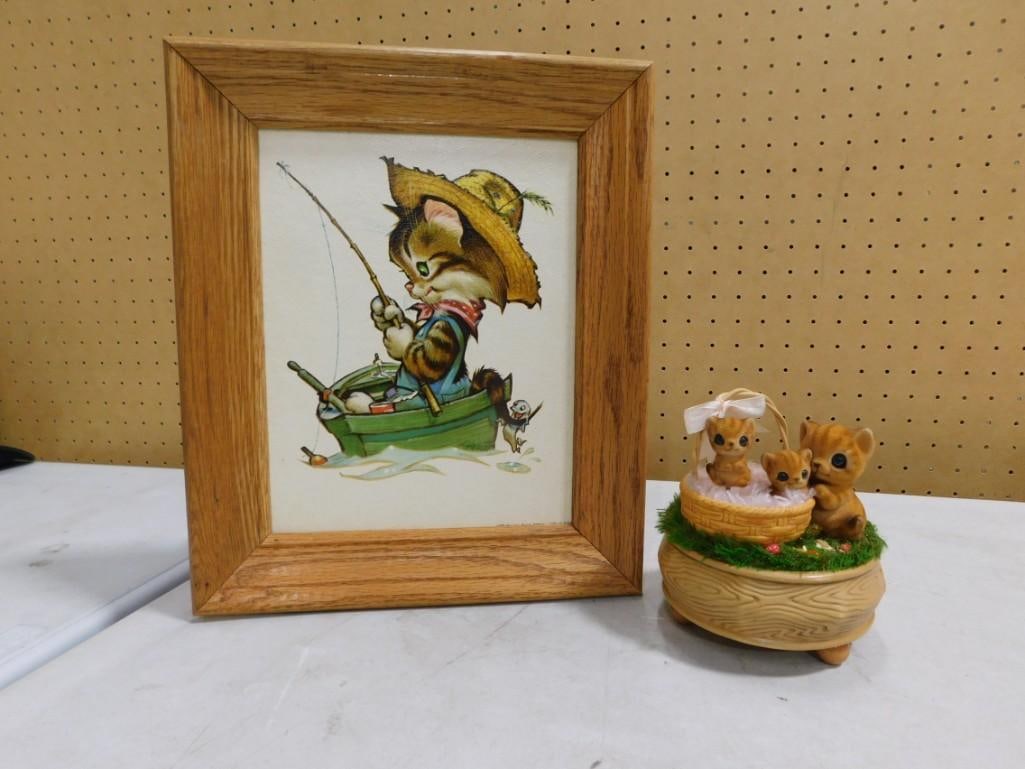 Cats Lot including Josef Originals Japan Figurine Music Box, Koppy Kittens Lithograph - Pele Hawley (1 of 4)