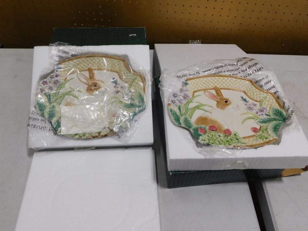 Pair of Fitz and Floyd Botanical Bunny Canape Plates - Perfect for Easter (1 of 4)