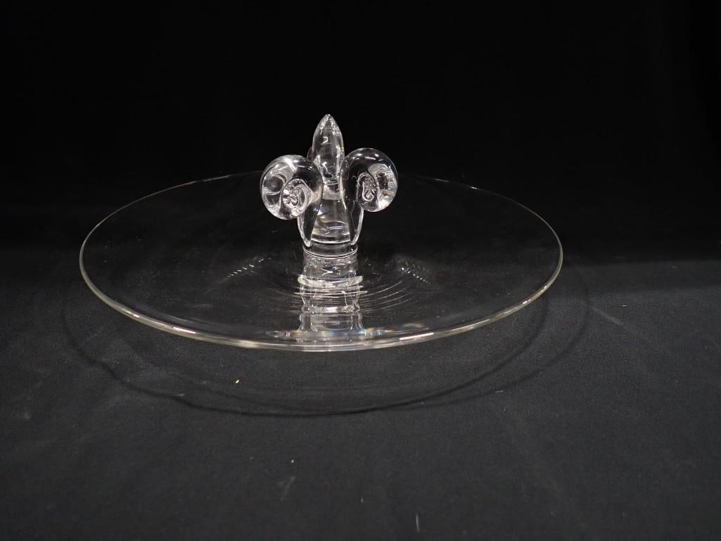 Steuben Crystal Fleur-de-Lis Canape Tray or Center Handle Tidbit Tray Crystal Art Glass Signed (1 of 8)