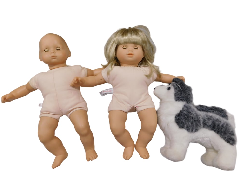2 American Girl Bitty Baby Dolls and a Pleasant Company American Girl of Today Husky Dog: 2 American Girl Bitty Baby Dolls and a Pleasant Company American Girl of Today Husky Dog Dolls are 18" x 8" x 6" Live Auctioneers is now offering Live Shipping through them. This is an opt