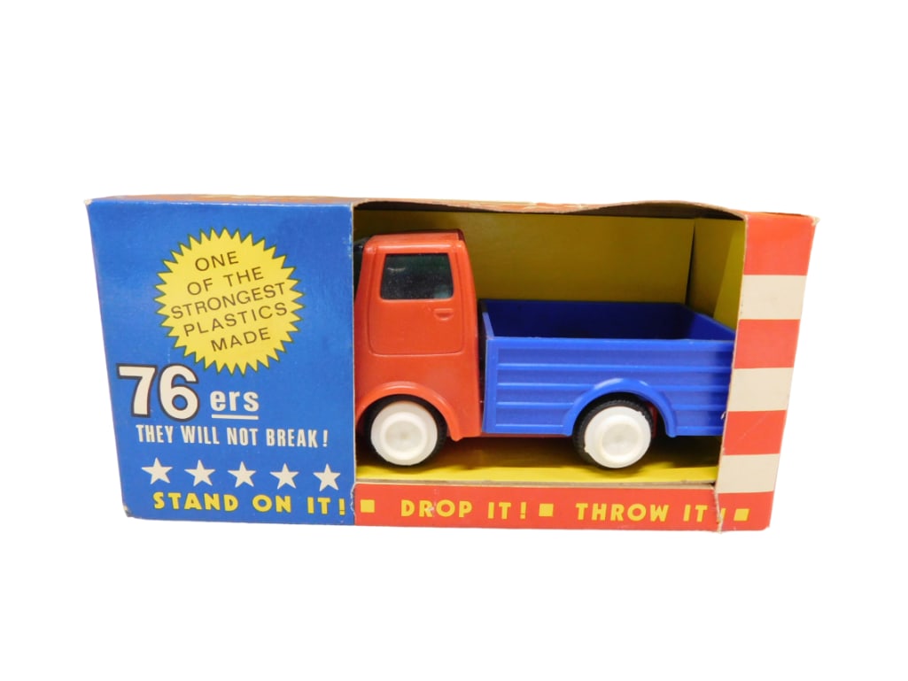 Vintage Marx 76ers Toy Truck NOS New Old Stock: Vintage Marx 76ers Toy Truck NOS New Old Stock .? Box says "Virtually Unbreakables" "One of the Strongest Plastics Made" Live Auctioneers is now offering Live Shipping through them. T