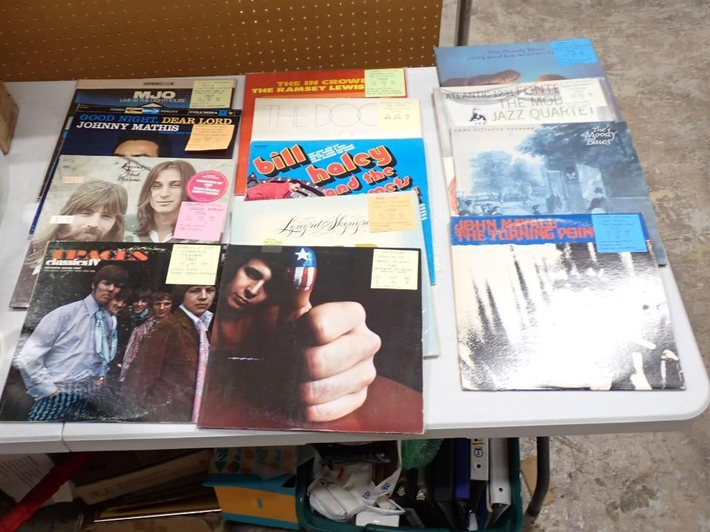 Vinyl Record Lot including Bill Haley, The Doors, Don McLean, John Mayall, Classics IV, MJO: Vinyl Record Lot including Bill Haley, The Doors, Don McLean, John Mayall, Classics IV, MJO, Ramsey Lewis, Moody Blues, Lynyrd Skynrd, Loggins & Messina, Johnny Mathis.? Many have post it notes wi