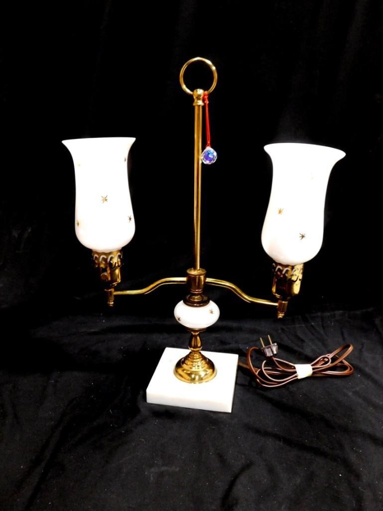 Vintage Mid Century Modern Double Table Lamp with Marble Base and Brass - it works (1 of 3)