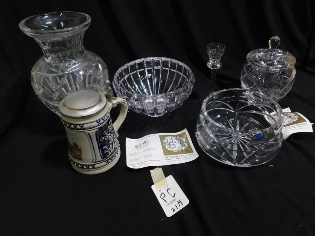 Crystal and Stein Lot including Czech Bohemia Crystal, Gerz German Beer Stein (1 of 9)