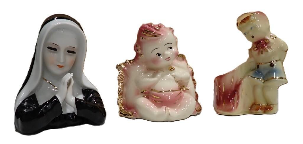 Ceramic Planters including Shawnee, Hull, USA, etc. including Nun, Gold Gilt Accent, etc. (1 of 8)