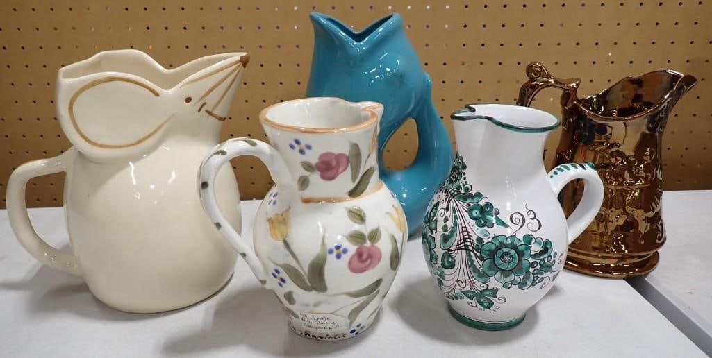 Pitcher or Vase Lot including McCoy Ceramic Mouse, Gurgle Pot Fish, Copper Lustre, Humble Mill Potte (1 of 9)