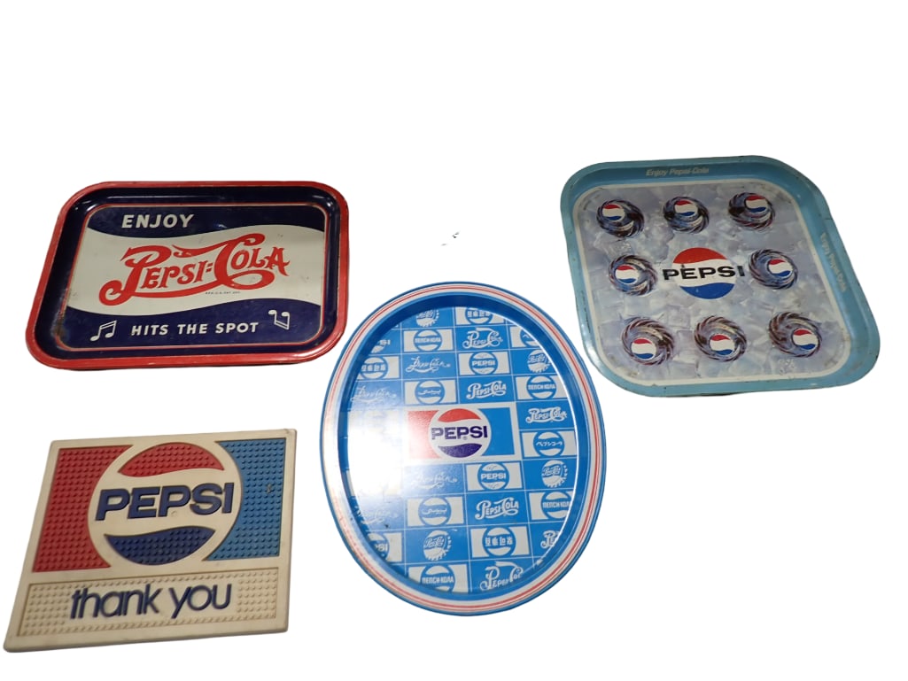 Pepsi Cola Collectibles incl 3 Metal Trays, a Mat, and a Bottle (1 of 6)