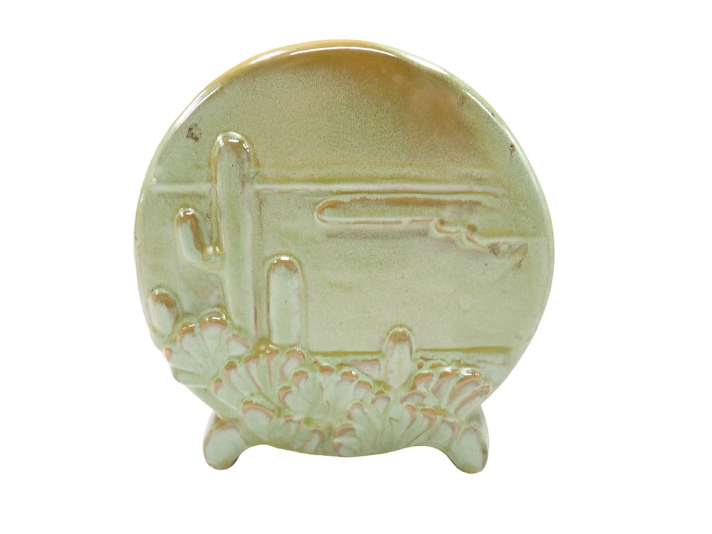 Frankoma Pottery Saguaro Landscape Desert Scene #4 Pillow Vase Prairie Green: Vintage Frankoma Pottery Saguaro Landscape Desert Scene #4 Pillow Vase Prairie Green Southwest Style with Cactus Design Live Auctioneers is now offering Live Shipping through them. This is an optiona