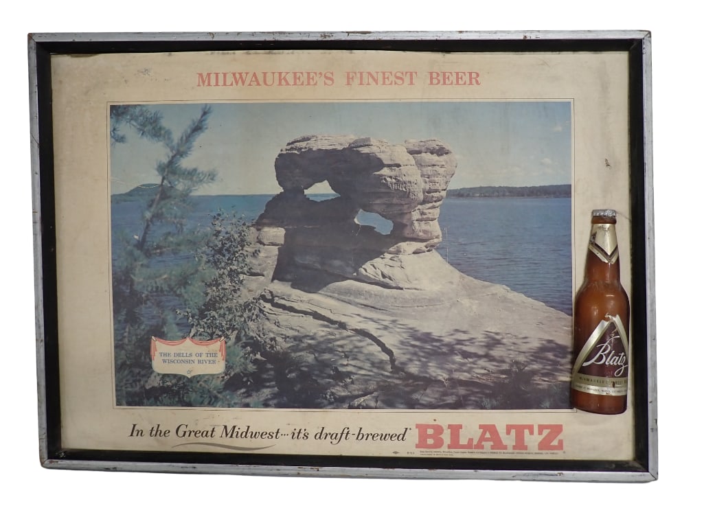 Vintage Blatz Beer Wisconsin Dells Bar Advertising Framed Sign (1 of 10)