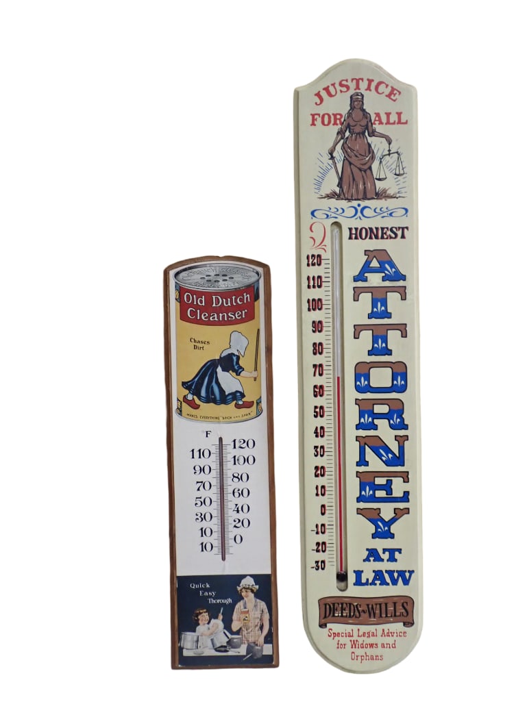 Old Dutch Cleanser Advertising Sign and Justice For All Honest Attorney Thermometer (1 of 7)