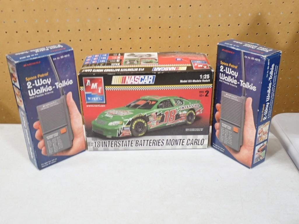 Pair of Vintage Space Patrol 2-Way Walkie-Talkies and AMT Ertl Nascar 1:25 Scale Monte Carlo Model: Pair of Vintage Space Patrol 2-Way Walkie-Talkies and AMT Ertl Nascar 1:25 Scale Monte Carlo Model Kit 10x7x4"