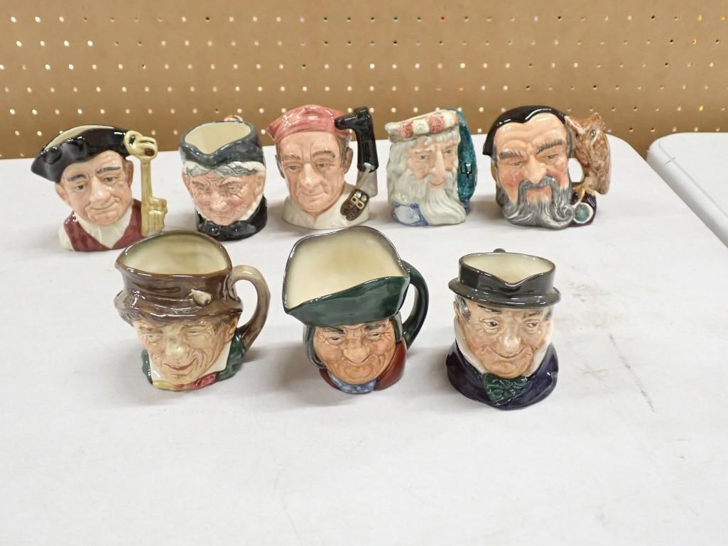 8 Royal Doulton Toby Mugs incl Merlin D6536, Gaoler D6577, Neptune D6552, Granny D6384, (1 of 11)
