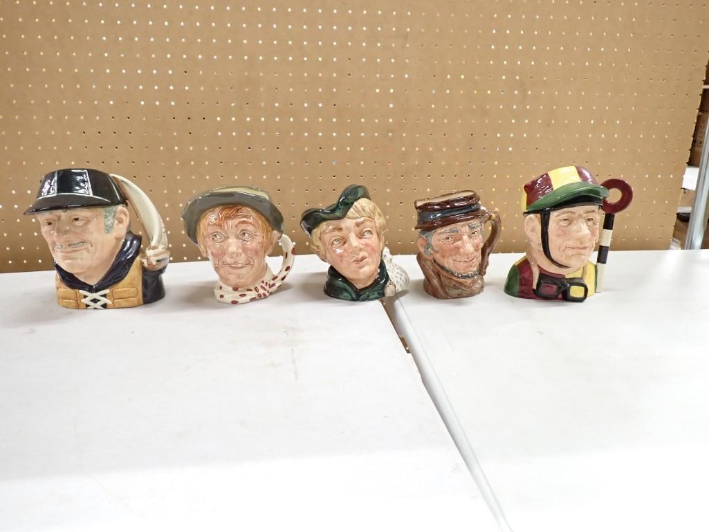 5 Royal Doulton Toby Jugs incl Johnny Appleseed D6372 Copr 1952, Dick Wittington D6375, (1 of 16)