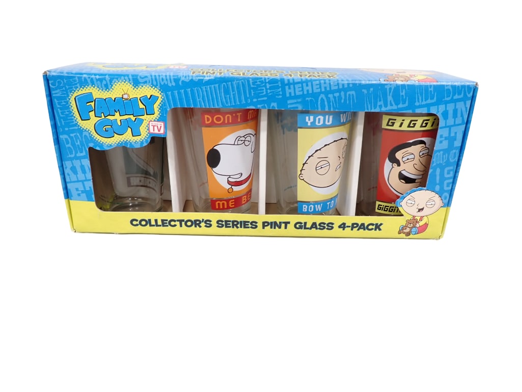 Family Guy Collector's Series Pint Glass Set of 4 New in Box: Family Guy Collector's Series Pint Glass Set of 4 New in Box Tumblers or Drinking Glasses Live Auctioneers is now offering Live Shipping through them. This is an optional payment/shipping system. 