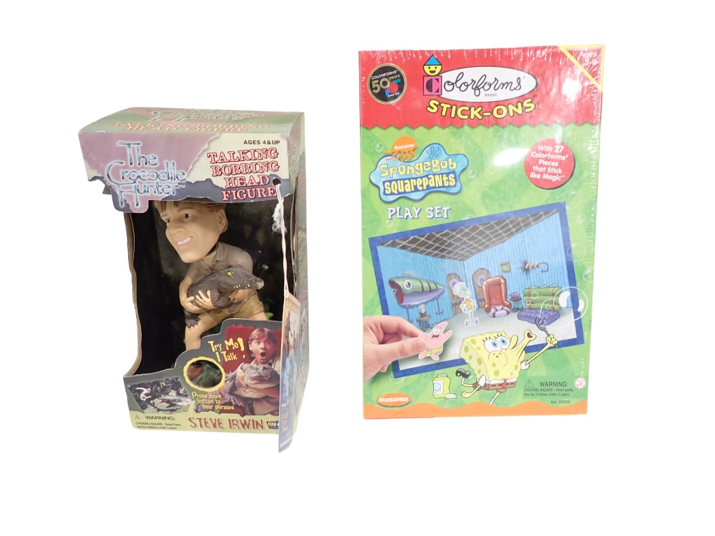Steve Irwin The Crocodile Hunter Talking Bobbing Head Figure and Colorforms Spongebob Squarepants St (1 of 8)