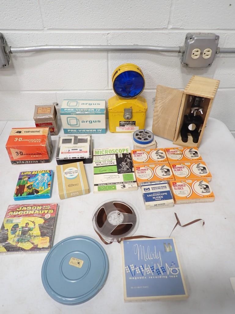 Vintage Microscope with wooden case, Slides, 8MM Movies, 3D View Master, Dietz Visi-Flash, etc. (1 of 8)