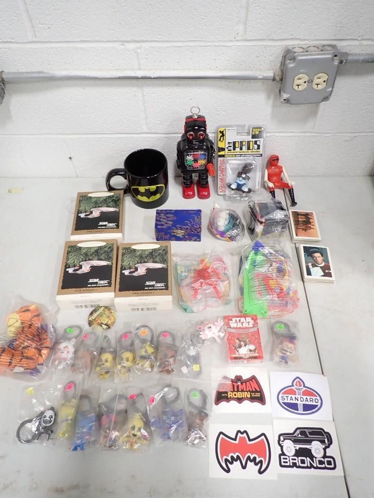 Toy Lot, etc. including Star Trek, Batman, Action Figures, Key Chains, Stickers, Plush, etc. (1 of 9)
