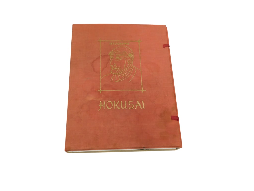 Hokusai; Springs Books. Introduction by Joe Hloucha, with 48 color woodcuts reproduced from photogra: Hokusai; Springs Books. Introduction by Joe Hloucha, with 48 color woodcuts reproduced from photographs by W. Forman. Published by Artia for Spring Books, London. Red hardcover cloth tri-folding portf